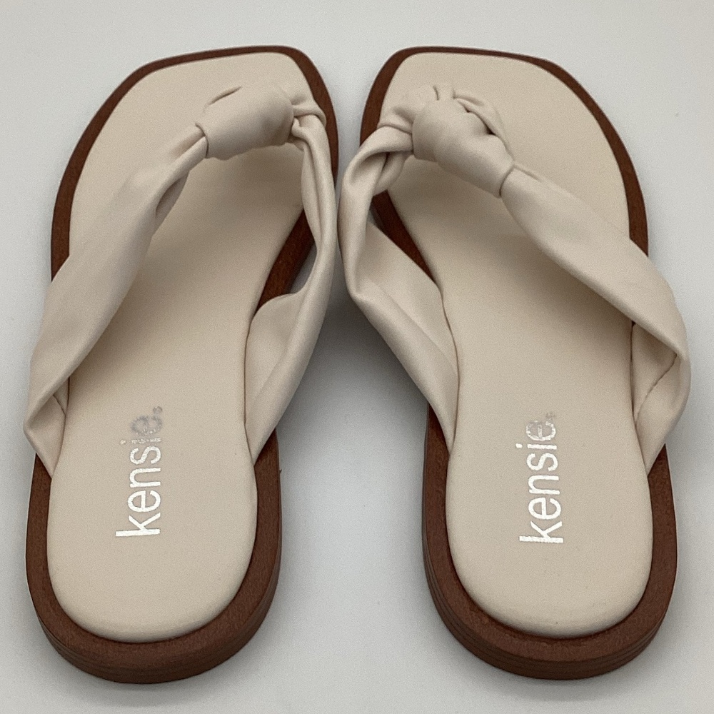 43. Kensie Cream Wood-Bottom Flip Flops | Size 9 | New